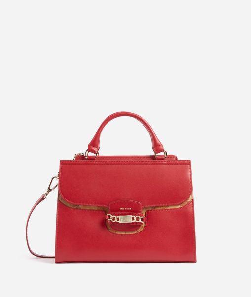 Alviero Martini Women Cost-Effective Millennium Bag Smooth Leather Handbag With Shoulder Strap Scarlet Red Top Handle Bags