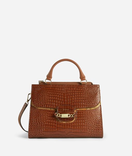 Women Coupon Alviero Martini Millennium Bag Handbag In Mock-Croc Leather With Shoulder Strap Chestnut Top Handle Bags