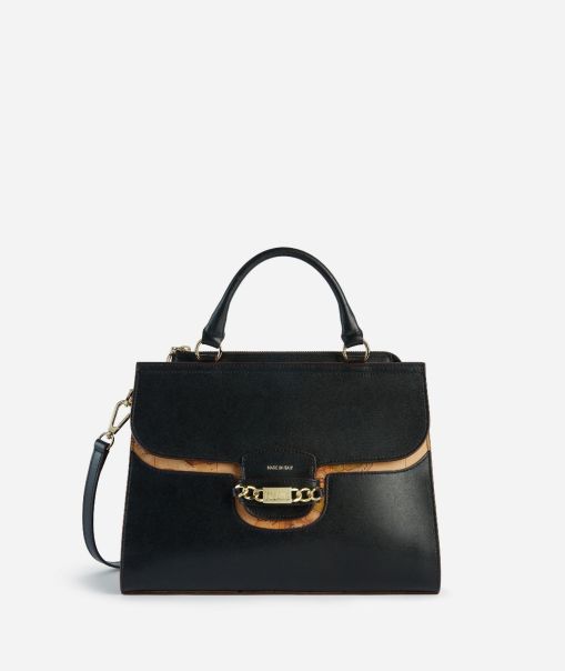 Flexible Millennium Bag Smooth Leather Handbag With Shoulder Strap Black Women Top Handle Bags Alviero Martini