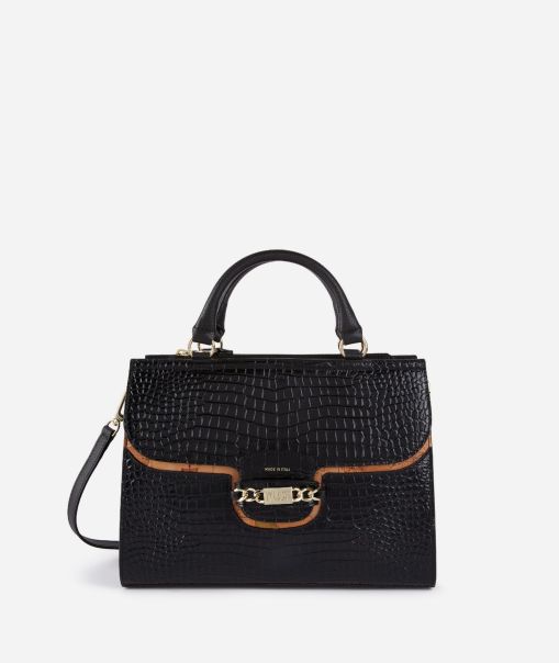 Cutting-Edge Top Handle Bags Women Millennium Bag Handbag In Mock-Croc Leather With Shoulder Strap Black Alviero Martini