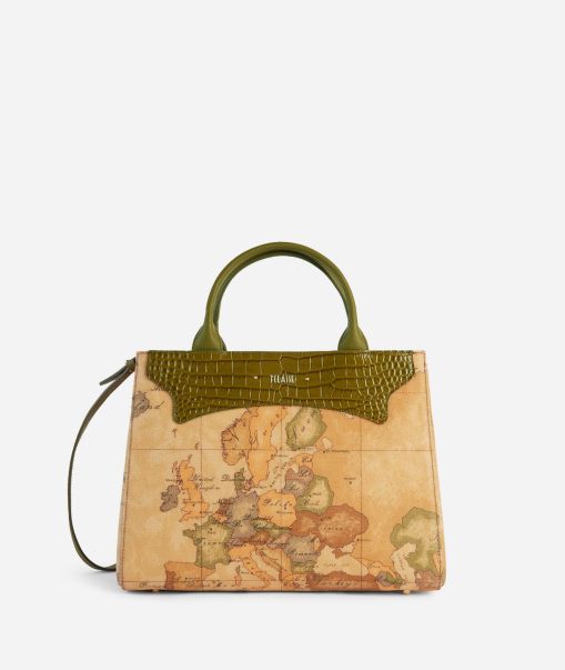 Discover Alviero Martini Top Handle Bags Women Geo Exotic Handbag With Crossbody Strap Olive Green