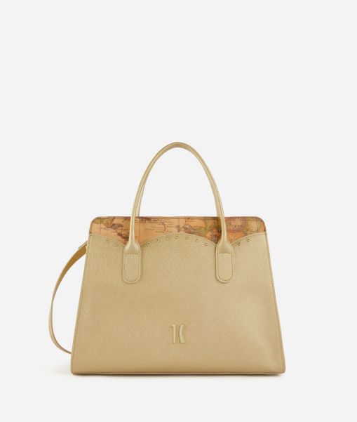 Alviero Martini Women Top Handle Bags Popular City Lights Handbag With Shoulder Strap Light Gold