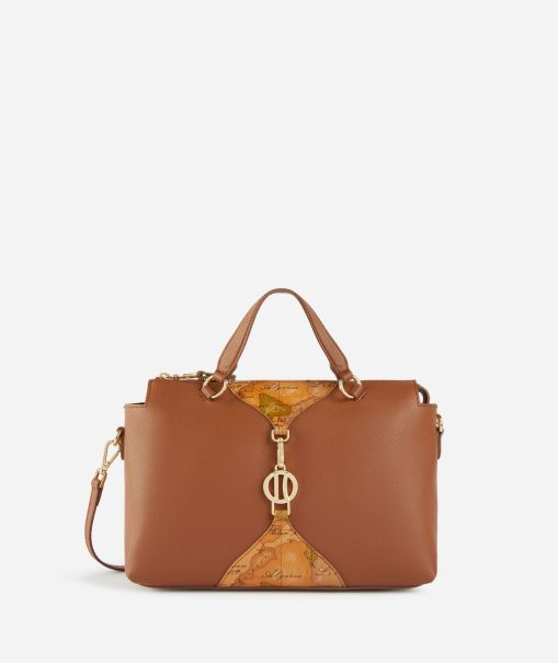 Top Handle Bags Alviero Martini Upper East Bowler Bag With Crossbody Strap Chestnut Resilient Women