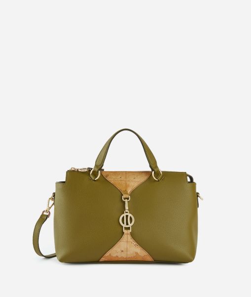 Trusted Alviero Martini Women Upper East Bowler Bag With Crossbody Strap Olive Green Top Handle Bags