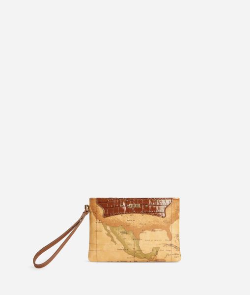 Women Geo Exotic Slim Pouch With Wristlet Chestnut Alviero Martini Tailor-Made Mini Bags & Pouches