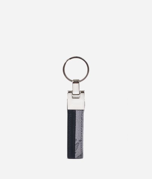 Key Ring In Geo Dark Fabric And Leather Alviero Martini Card Cases & Keyrings Luxurious Women