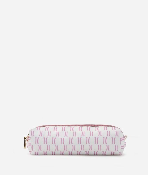 Pencil Case In Satin Fabric With 1C Monogram Print Pale Pink Outlet Pouches & Toiletry Bags Alviero Martini Women