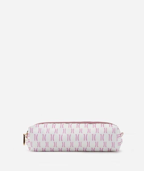 Alviero Martini Sale Other Accessories Pencil Case In Satin Fabric With 1C Monogram Print Pale Pink Women