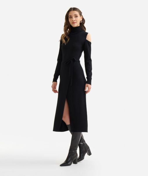 Alviero Martini Knit Fabric Cold-Shoulder Dress In Wool Blend Yarn Black Dresses Buy Women