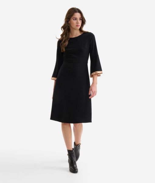 Stretch Fabric Bell-Sleeved Dress Black Dresses Alviero Martini Women Durable