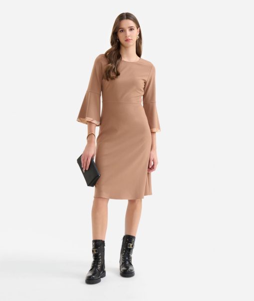 Dresses Women Alviero Martini Stretch Fabric Bell-Sleeved Dress Camel Versatile