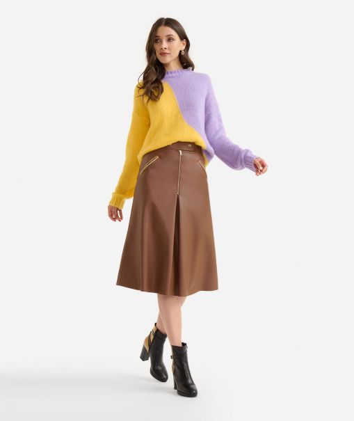 Skirts & Trousers Faux Napa Leather Flared Skirt With Zip Brown Well-Built Women Alviero Martini