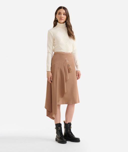 Alviero Martini Stretch Fabric Asymmetrical Skirt With Flounce Camel Women Quick Skirts & Trousers