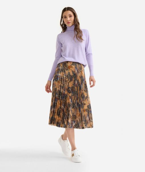 Women Skirts & Trousers Pleated Twill Skirt With Paisley Print Camel Modern Alviero Martini