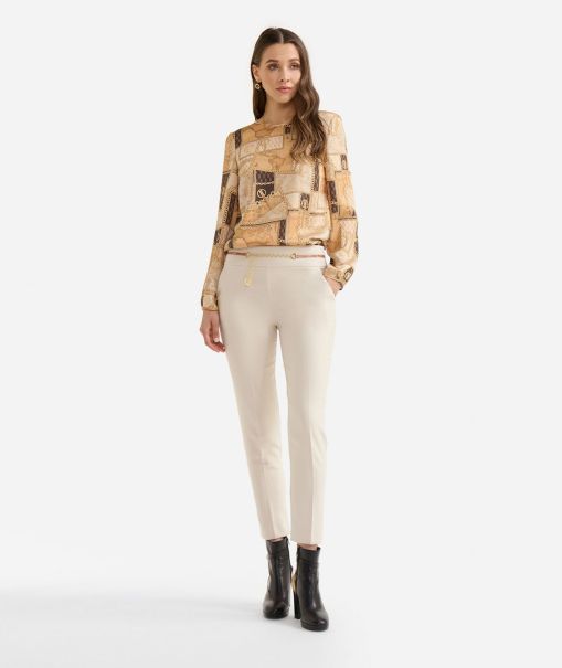 Women Skirts & Trousers Cavalry Twill Trousers With 1C Charms Wool White Alviero Martini Enrich