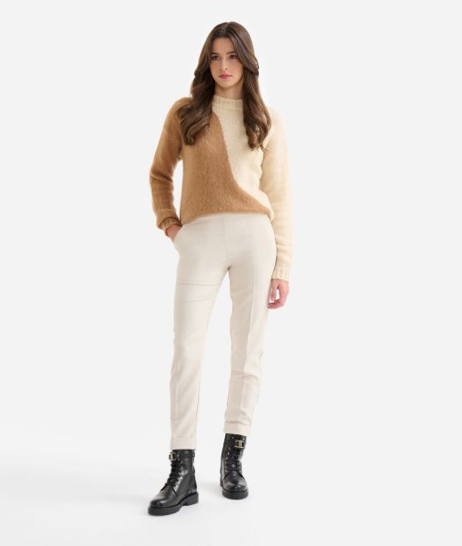 Comfortable Women Cavalry Twill Trousers With Cuffs Wool White Skirts & Trousers Alviero Martini