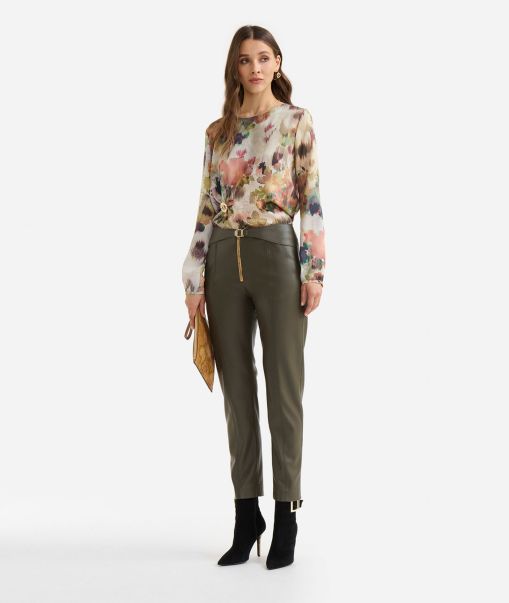 Faux Napa Leather Trousers With Zip Green Skirts & Trousers Alviero Martini Cheap Women