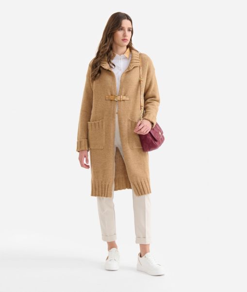Alviero Martini Cardigan With Buckle Fastening In Wool And Alpaca Blend Camel Women Knitwears, Shirts & Tops Cutting-Edge