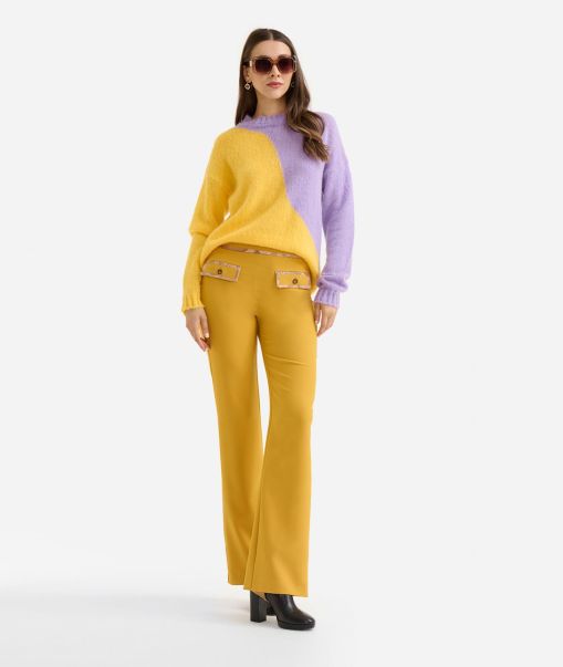 Women Intarsia Sweater With Wave Motif In Mohair Wool Yarn Lilac And Amber Alviero Martini Online Knitwears, Shirts & Tops