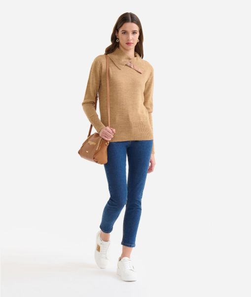 Top Knitwears, Shirts & Tops Alviero Martini Cross Collar Sweater In Wool And Alpaca Blend Yarn Camel Women