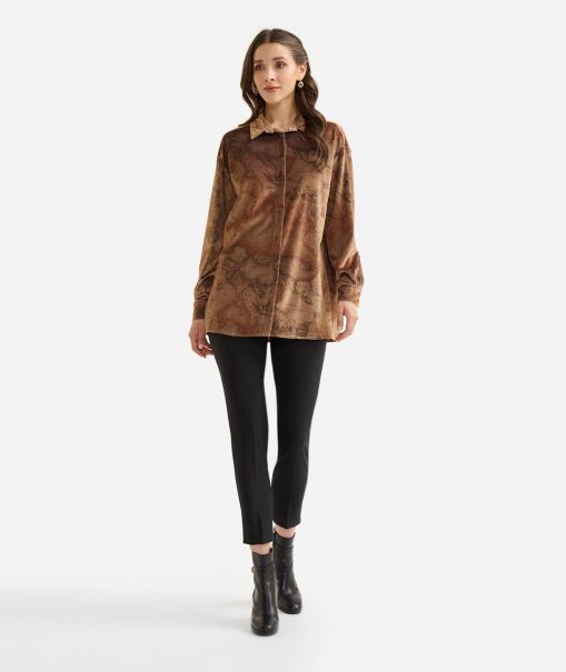 Deal Knitwears, Shirts & Tops Women Alviero Martini Long Velvet Shirt Geo Camel