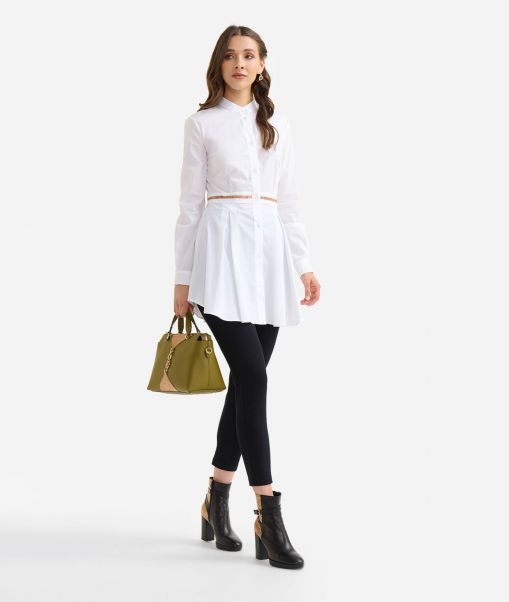 Women Alviero Martini Stretch Cotton Poplin Shirt With Belt Motif White Knitwears, Shirts & Tops Hygienic