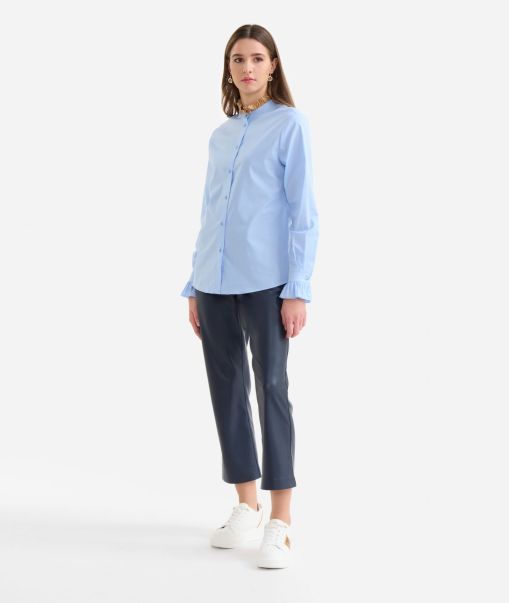 Stretch Cotton Poplin Shirt With Frills Sky Blue Refined Women Alviero Martini Knitwears, Shirts & Tops