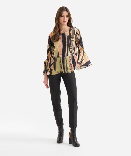 Women Knitwears, Shirts & Tops Reliable Twill Blouse With Bell Sleeves With Geo-Metric Print Green Alviero Martini