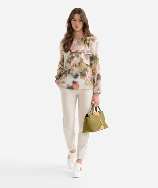 Knitwears, Shirts & Tops Twill Blouse With Geo Watercolour Print With Flounce Pink Women Alviero Martini Elegant