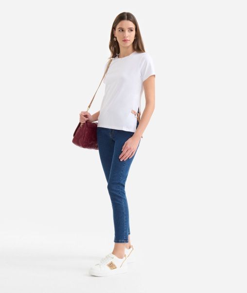 Women Stretch Cotton Jersey T-Shirt With Slit White Knitwears, Shirts & Tops 2024 Alviero Martini