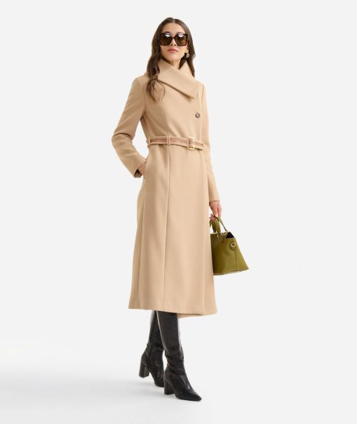 Alviero Martini Coats & Jackets Women Long Velour Coat With High Collar Camel Order