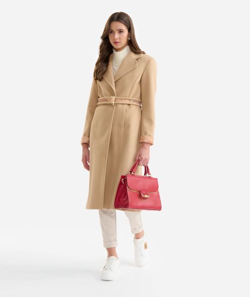 Coats & Jackets Fashionable Alviero Martini Women Long Velour Coat Camel