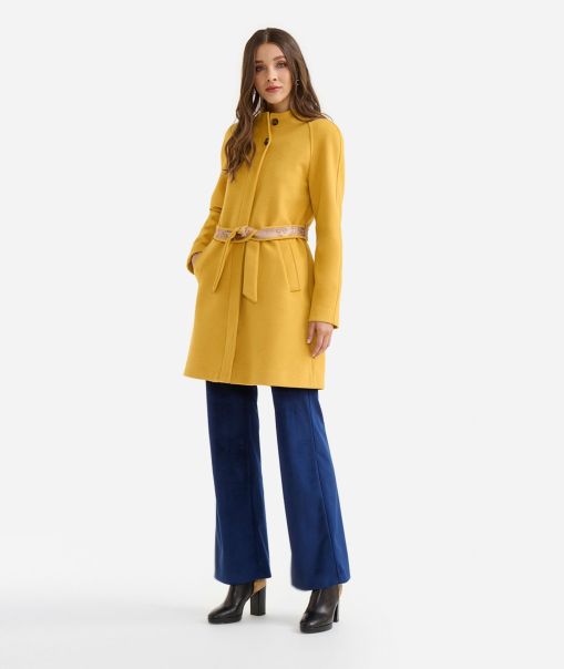 Alviero Martini Women Pioneer Coats & Jackets Midi-Length Velour Coat With Belt Amber