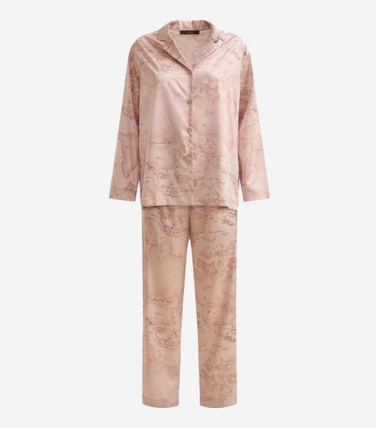 Sleek Alviero Martini Lingerie Winter Satin Fabric Pajamas Powder Pink Women