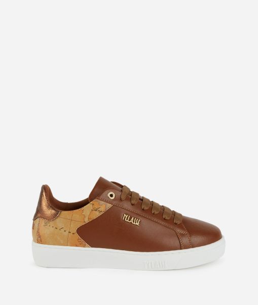 Buy Smooth Leather Sneakers With Lettering Detail Chestnut Alviero Martini Women Sneakers