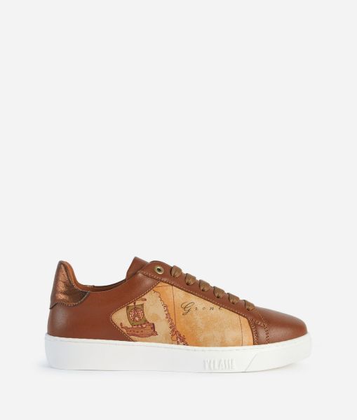 Alviero Martini Promo Women Sneakers Smooth Leather Sneakers With Laminated Insert Chestnut