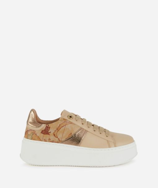 Store Alviero Martini Sneakers Faux Nappa Sneakers With Laminated Fabric Inserts Beige Women