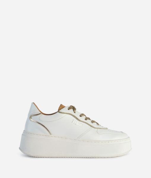 Sneakers Faux Nappa Sneakers With Gold Ribbons White Women Alviero Martini Heavy-Duty