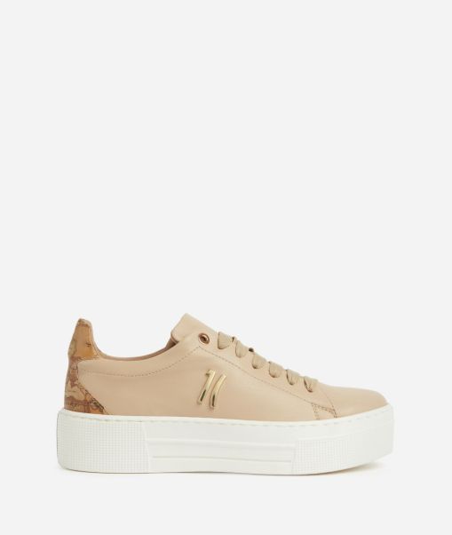 Alviero Martini Faux Nappa Leather Sneakers With 1C Detail Beige Women Delicate Sneakers