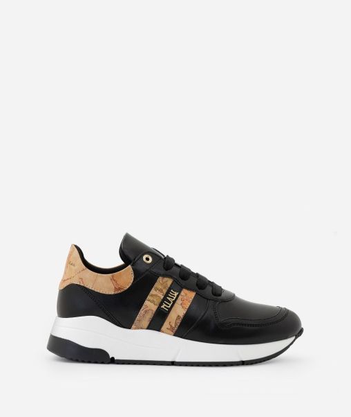 Alviero Martini Faux Nappa Sneakers With Lettering Detail Black Women Sneakers Online
