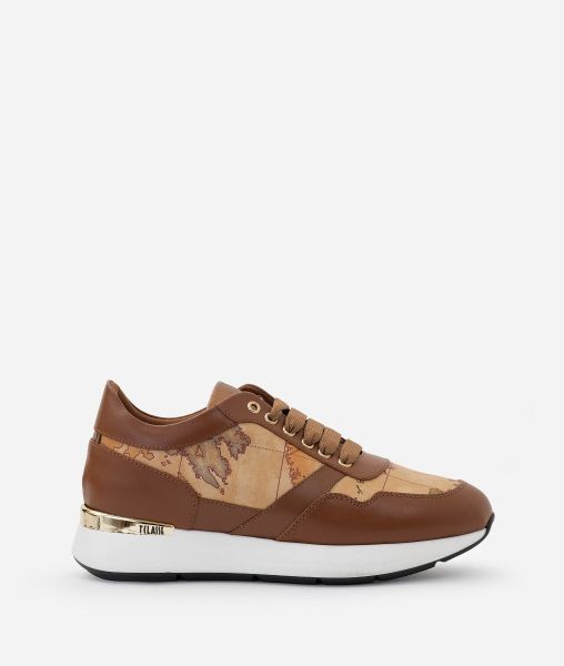Outstanding Women Smooth Leather Running Sole Sneakers Chestnut Alviero Martini Sneakers