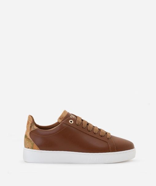 Alviero Martini Sneakers Women Smooth Leather Sneakers With Faux Nappa Insert Chestnut Advanced