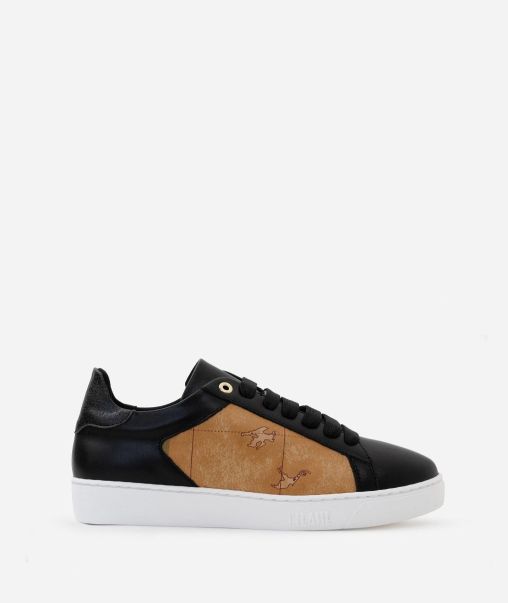 Sneakers Smooth Leather Sneakers With Laminated Insert Black Alviero Martini Elegant Women