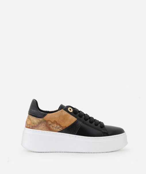 Faux Nappa Sneakers With Laminated Fabric Inserts Black Buy Alviero Martini Women Sneakers