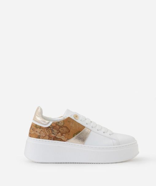 Faux Nappa Sneakers With Laminated Fabric Inserts White Alviero Martini Discount Women Sneakers