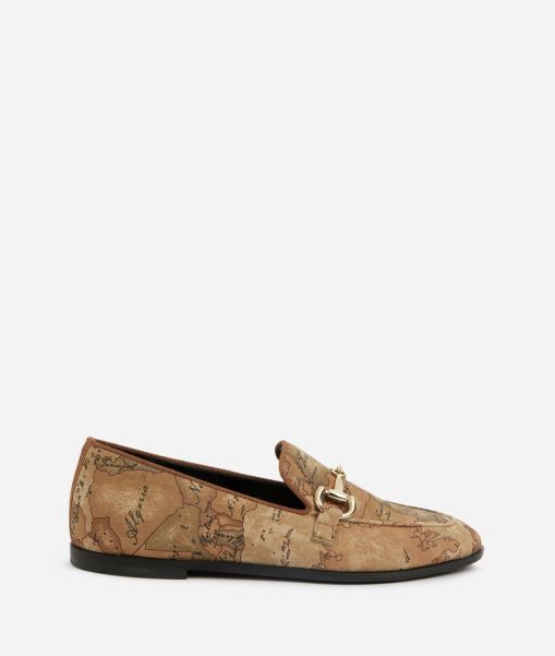 Flat Shoes Price Drop Alviero Martini Nabuk Fabric Loafer With Geo Classic Print Natural Women
