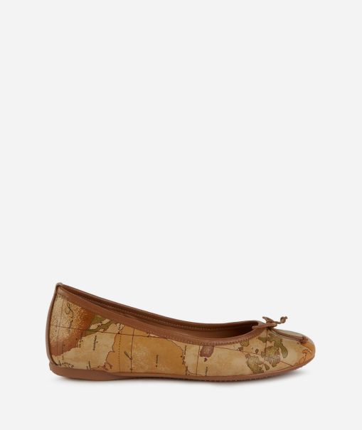 Flat Shoes Alviero Martini Women Best Faux Nappa Leather Ballet Flats With Geo Classic Print With Internal Wedge