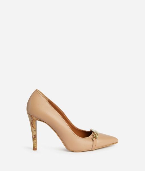 Smooth Nappa Leather Pumps With Clamp Front Nude Women Pumps Alviero Martini Advance