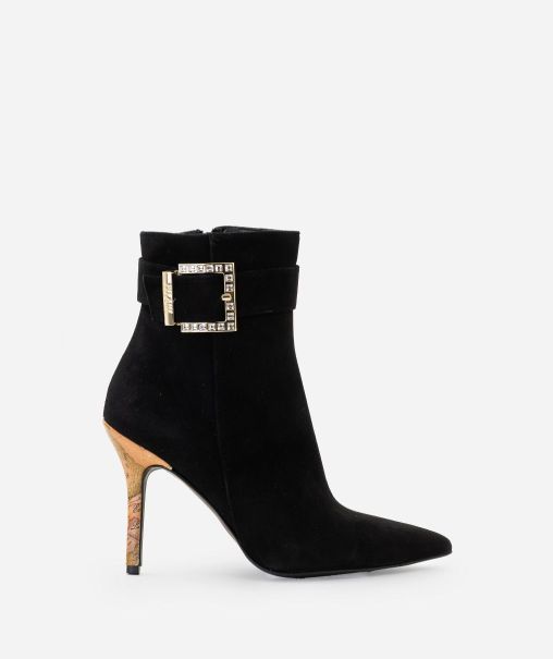 Boots & Booties Suede Ankle Boots With Jewel Buckle Black Women Secure Alviero Martini