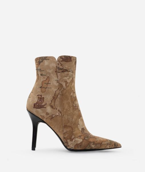 Women Alviero Martini Nabuk Fabric Ankle Boots With Geo Classic Print Natural Boots & Booties Effective